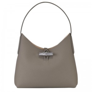 Bolso Hobo Longchamp Roseau M Mujer Gris | 8621-KJNHT