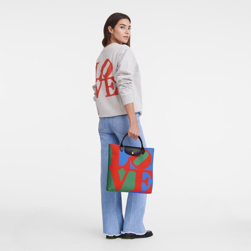 Bolsa de Mano Longchamp x Robert Indiana L Mujer Red/Navy | 5314-VTWIP