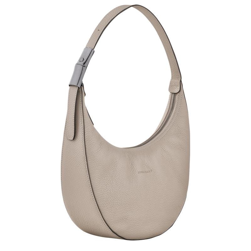 Bolso Hobo Longchamp Roseau Essential M Mujer Gris | 7543-FVMAZ