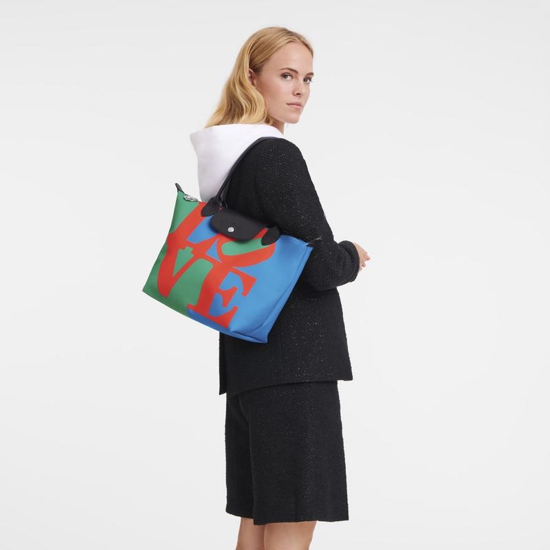 Bolso Tote Longchamp x Robert Indiana M Mujer Red/Navy | 6734-YGNVI